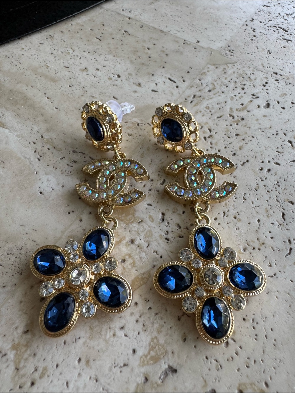 Upcycled Blue Crystal Drop Earrings